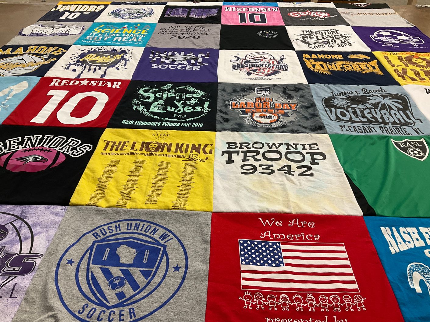 T-shirt quilt featuring rush union high school soccer by Kellie from WI