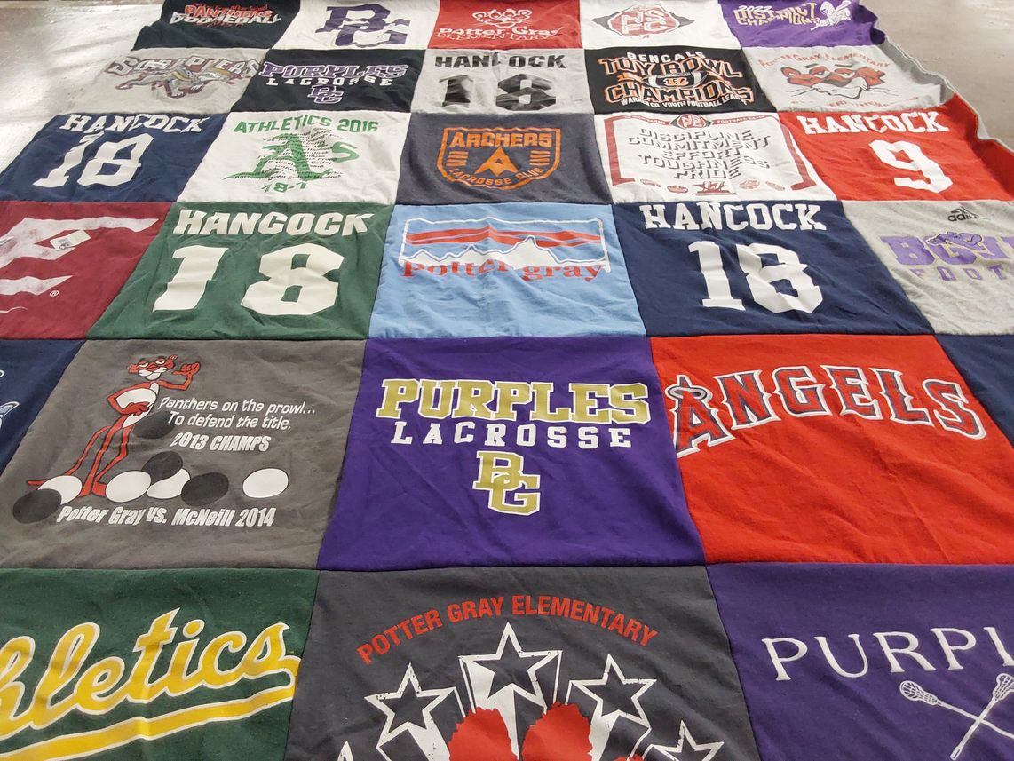 T-shirt quilt featuring purples lacrosse by Amber from KY
