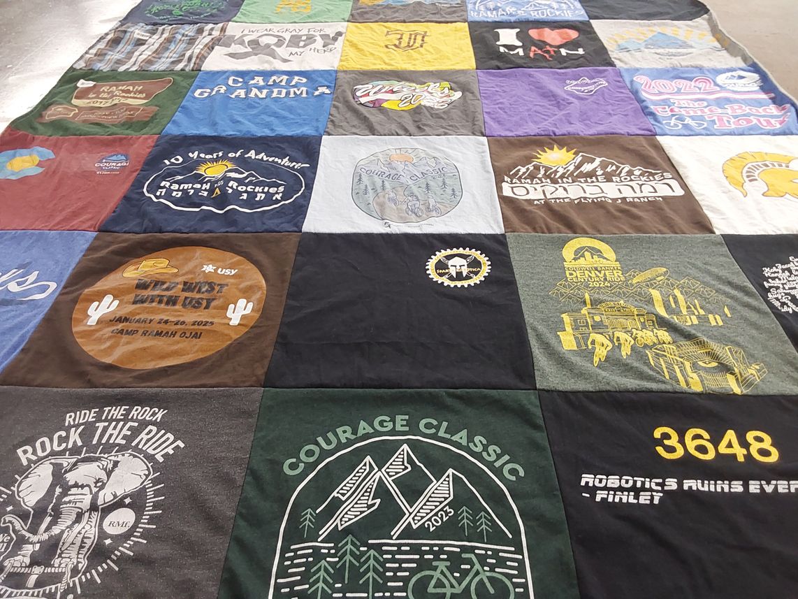 T-shirt quilt with outdoor activities, camping themes by Melanie from CO