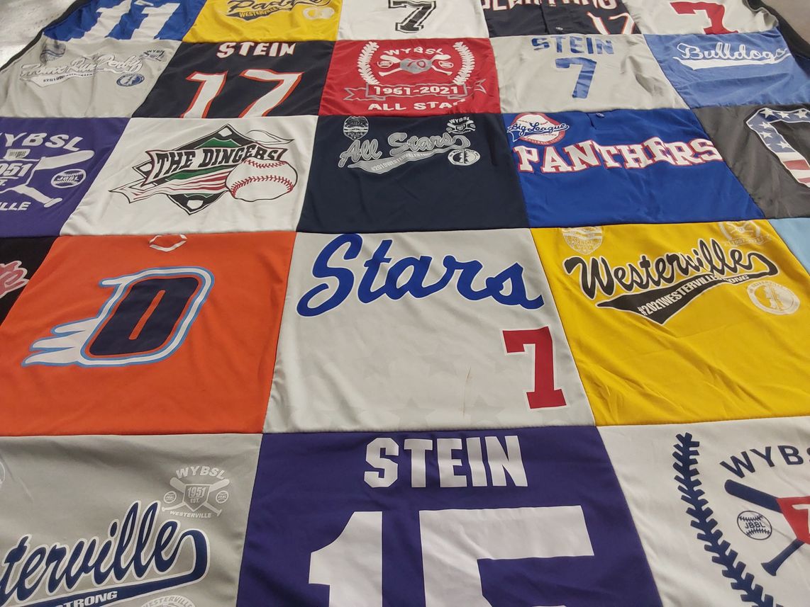 T-shirt quilt featuring steins baseball team, wybsl by Jessica from OH