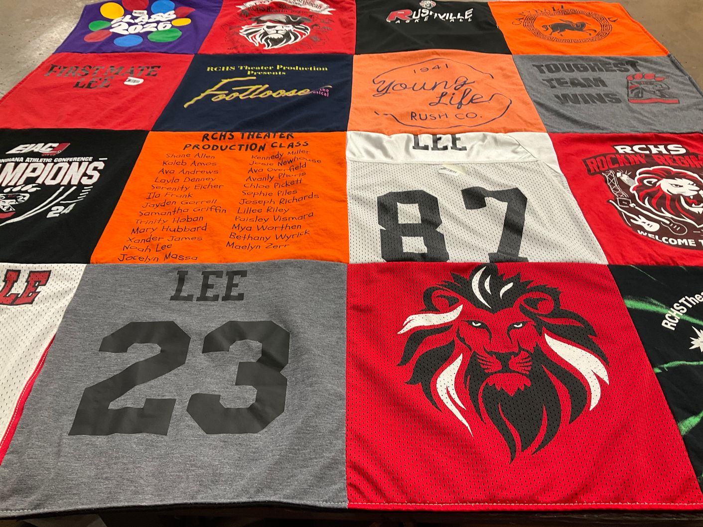 T-shirt quilt featuring rushville community high school by Eric from IN