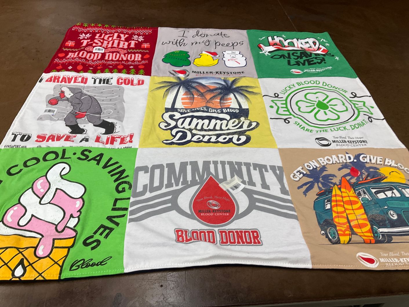 T-shirt quilt with blood donation themes by Edward from PA