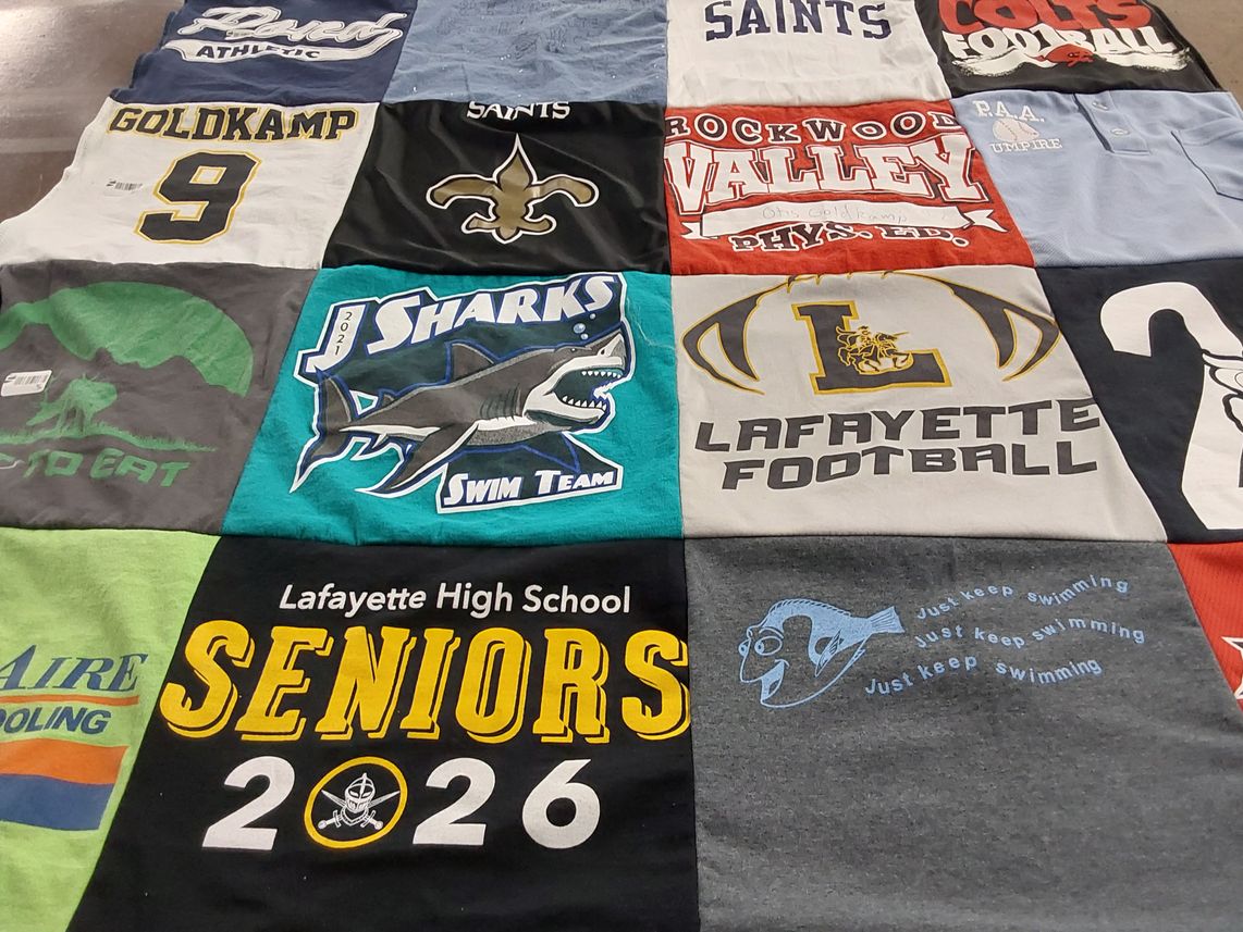 T-shirt quilt featuring lafayette football by Rebecca from MO