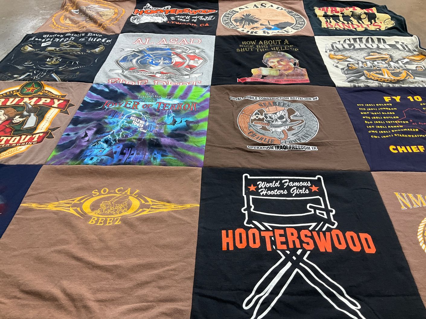 T-shirt quilt with military, firefighting themes by Wallace from GA