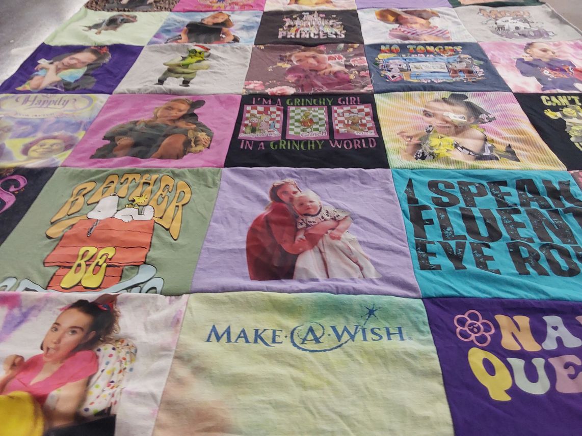 T-shirt quilt with cartoons, pop culture themes by Nicole from OH