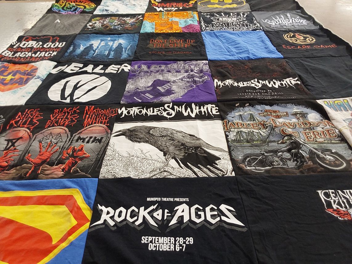 T-shirt quilt with music, rock music themes by Salem from PA
