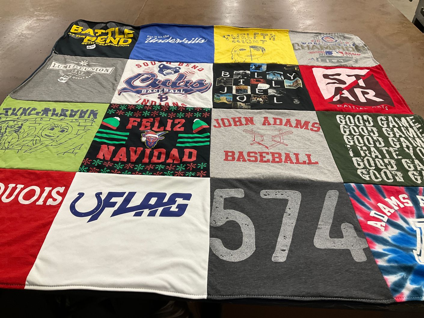 T-shirt quilt featuring south bend cubs by Allyson from IN