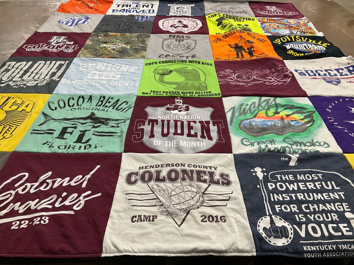 T-shirt quilt featuring henderson county colonels by Cheryl from KY
