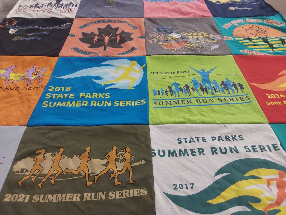 T-shirt quilt with running, sports themes by Cecelia from NY