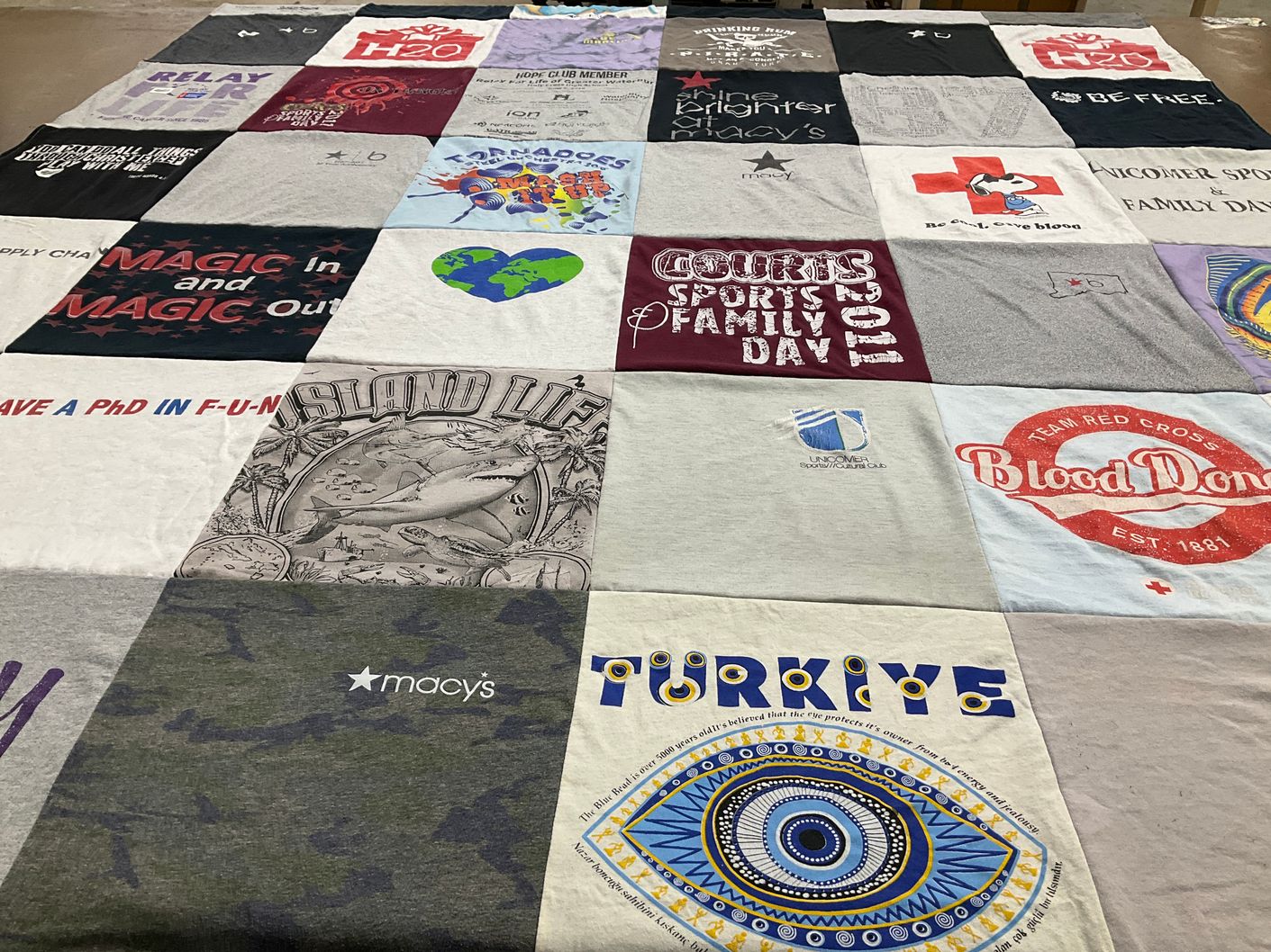 T-shirt quilt with blood donation, awareness themes by Dominique from CT