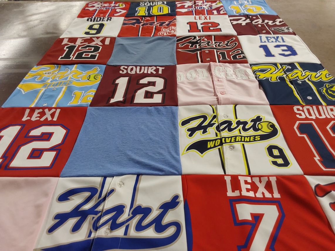 T-shirt quilt featuring hart wolverines by Tina from FL