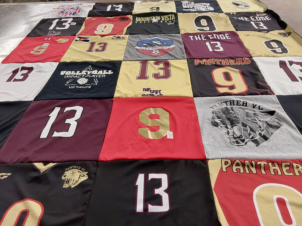 T-shirt quilt featuring panther volleyball club by Sara from CO