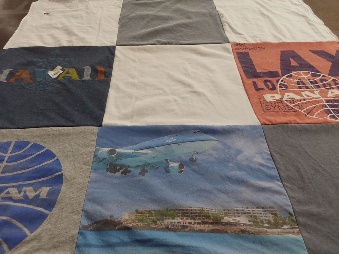 T-shirt quilt with travel, aviation themes by Stanley from UT