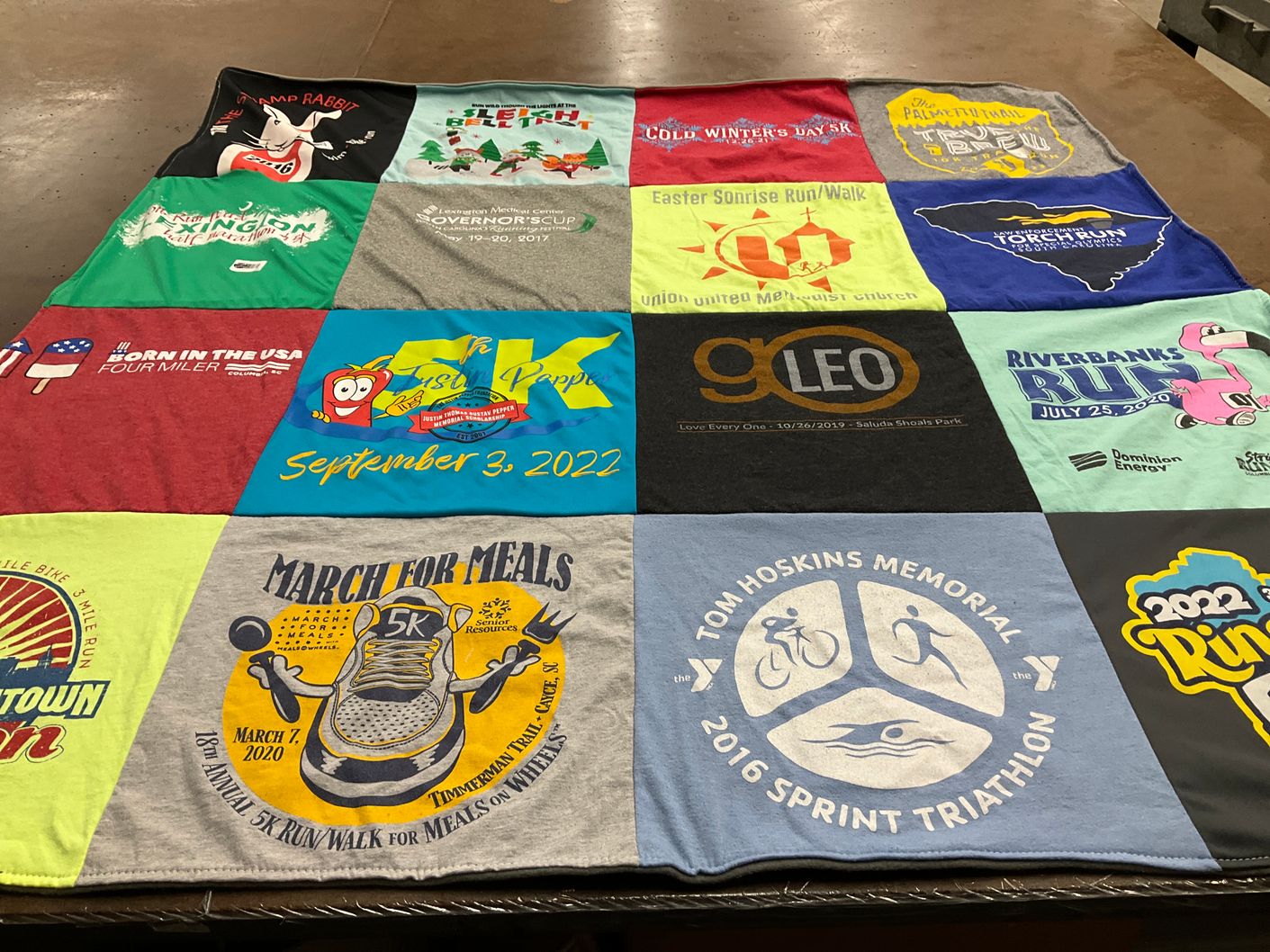 T-shirt quilt with running, fitness themes by John from SC