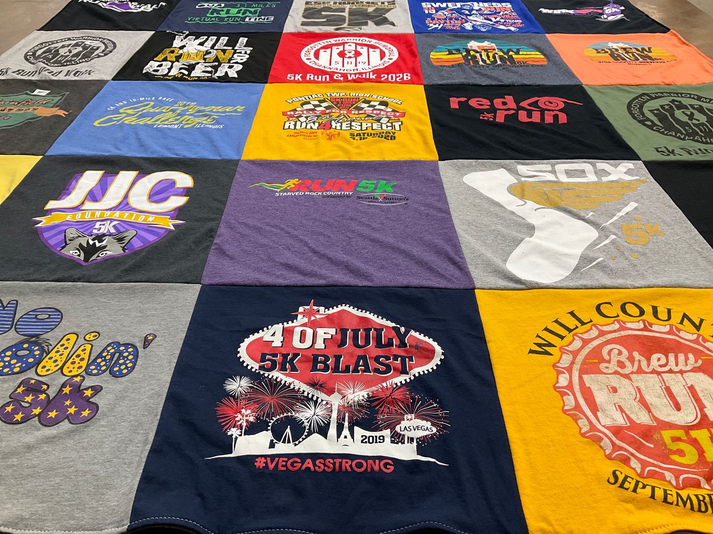 T-shirt quilt with running, fitness themes by KELLY from IL