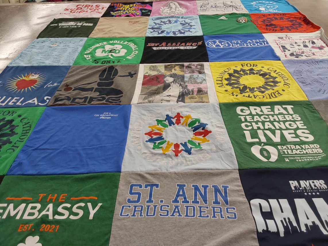 T-shirt quilt from st. ann school by Emily from CA
