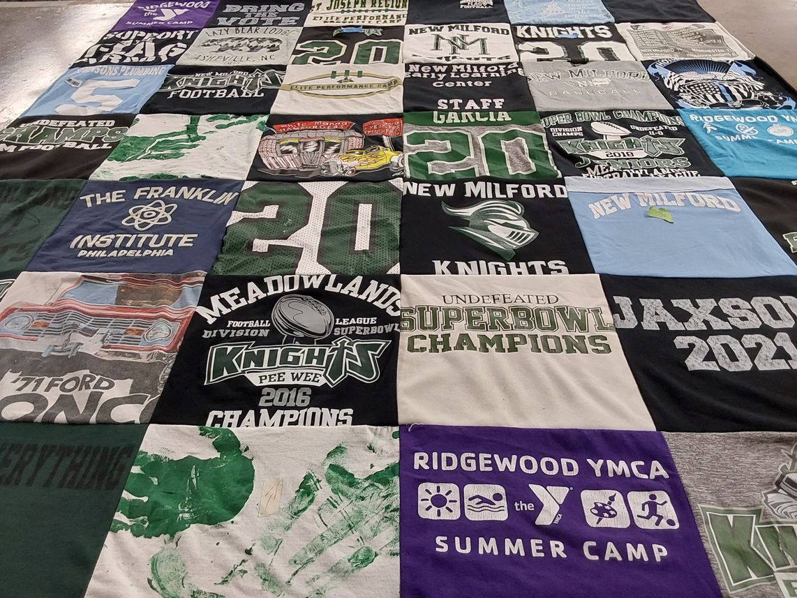 T-shirt quilt featuring meadowlands knights pee wee, new milford knights by Kim from NJ
