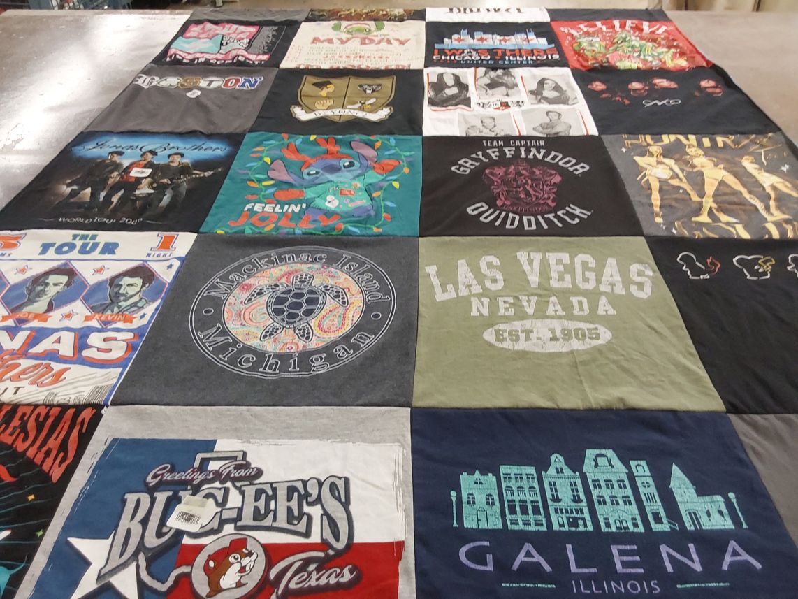 T-shirt quilt with travel, music themes by Melissa from IL