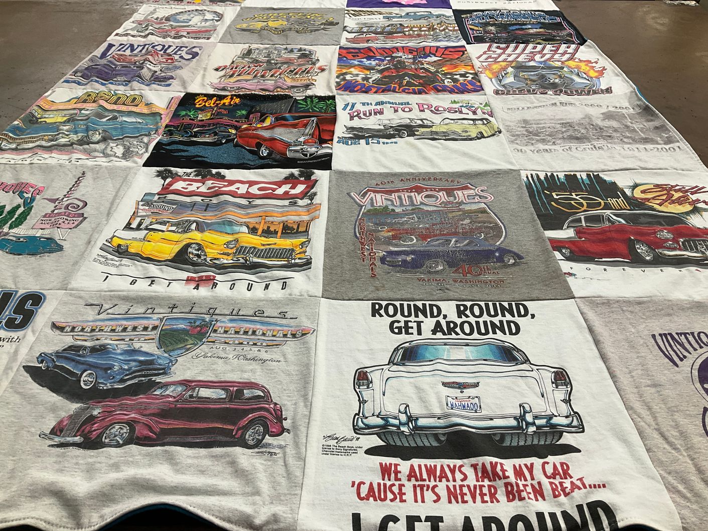 T-shirt quilt with cars, automobiles themes by Lynda L from WA