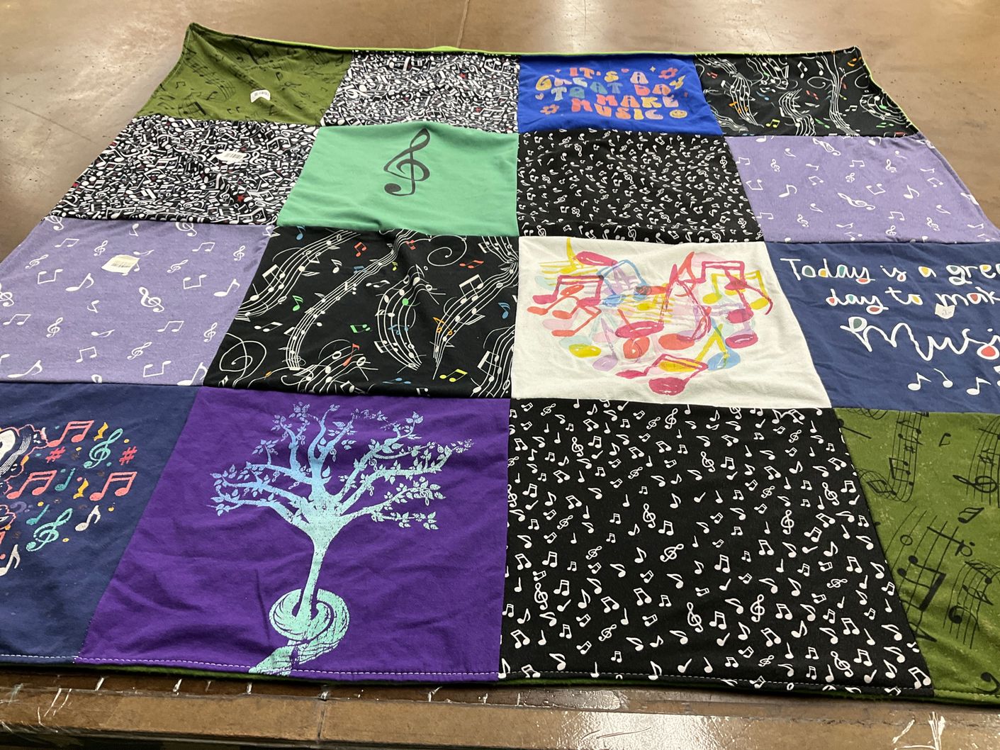 T-shirt quilt with music themes by Kerry from NE