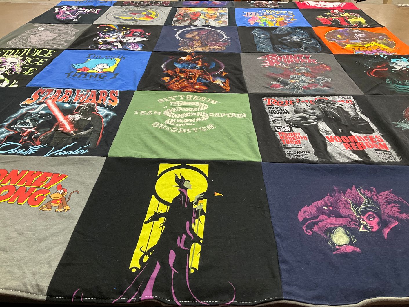 T-shirt quilt with movies, comics themes by Joseph from TX