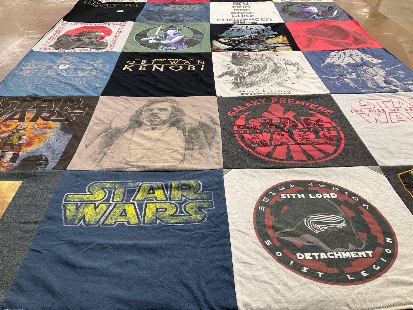 T-shirt quilt with science fiction, fantasy themes by Glenn from MO