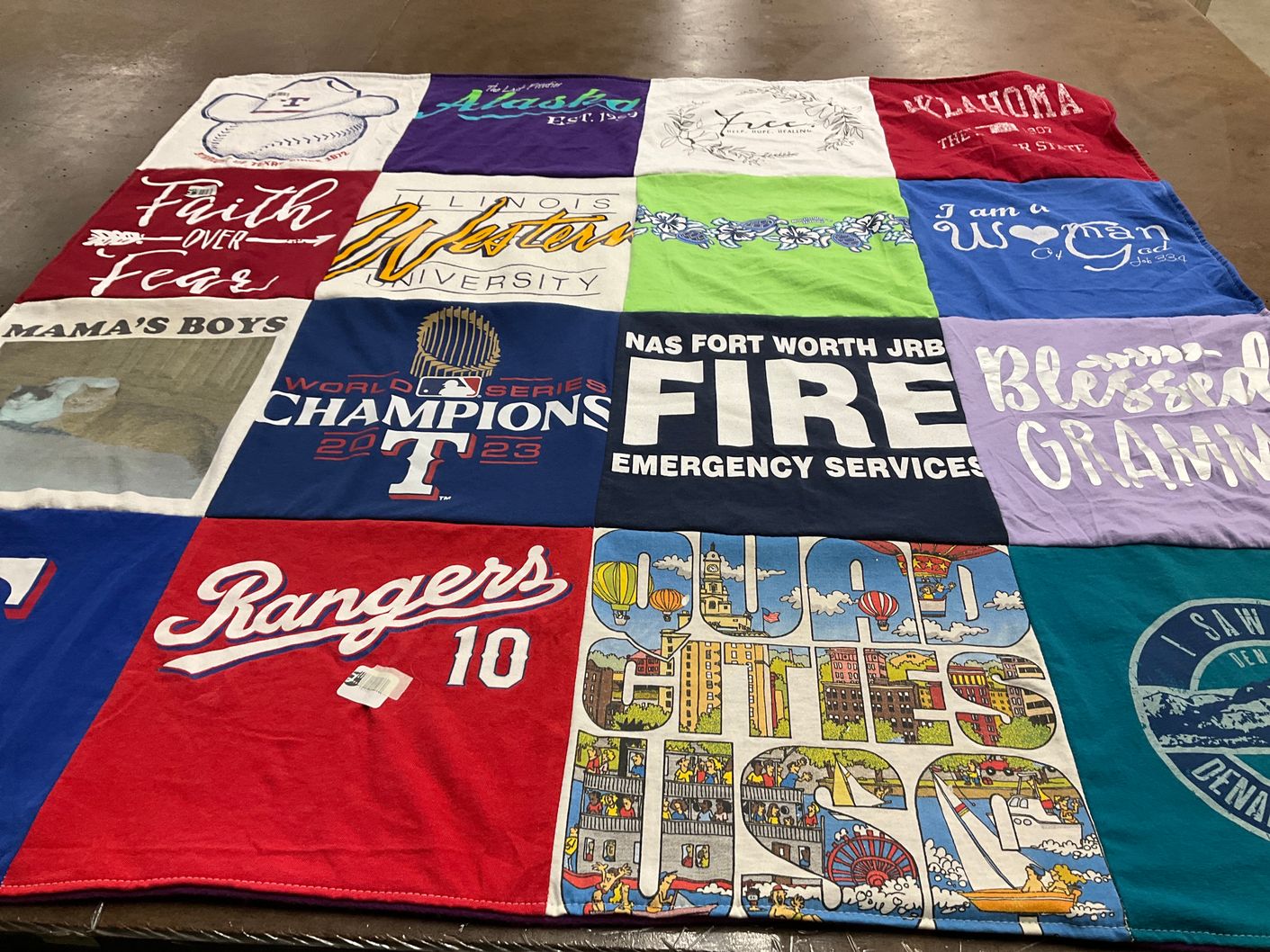 T-shirt quilt featuring texas rangers by Nancy from OK