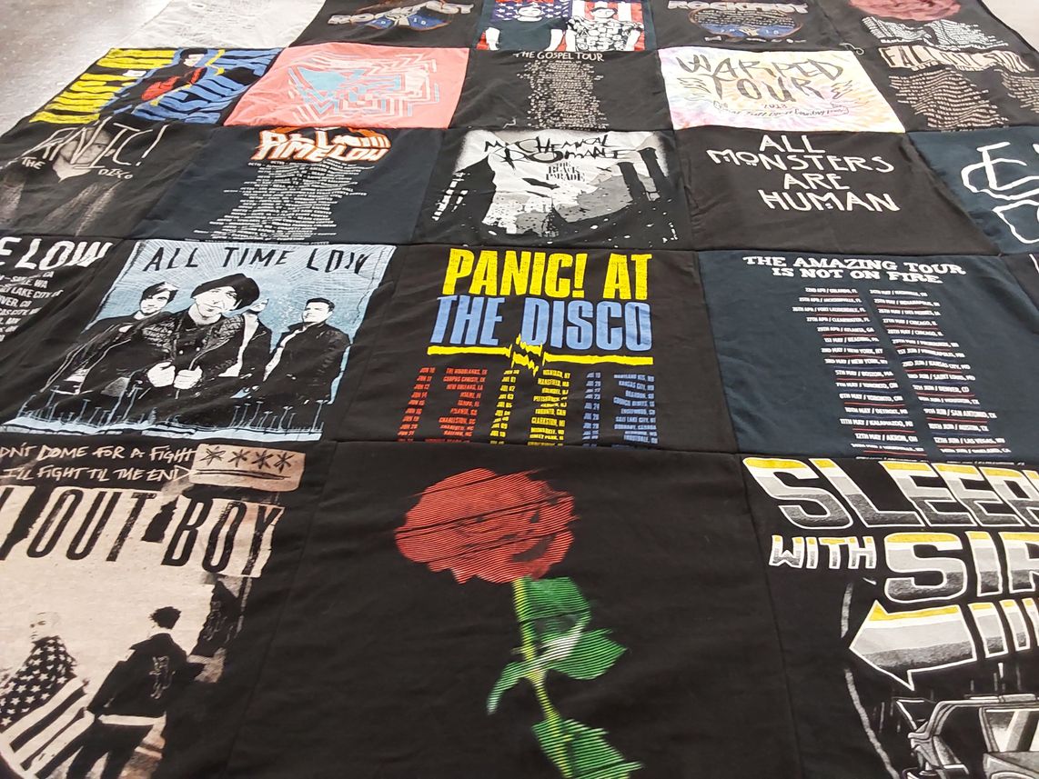 T-shirt quilt with music, concerts themes by John from MO