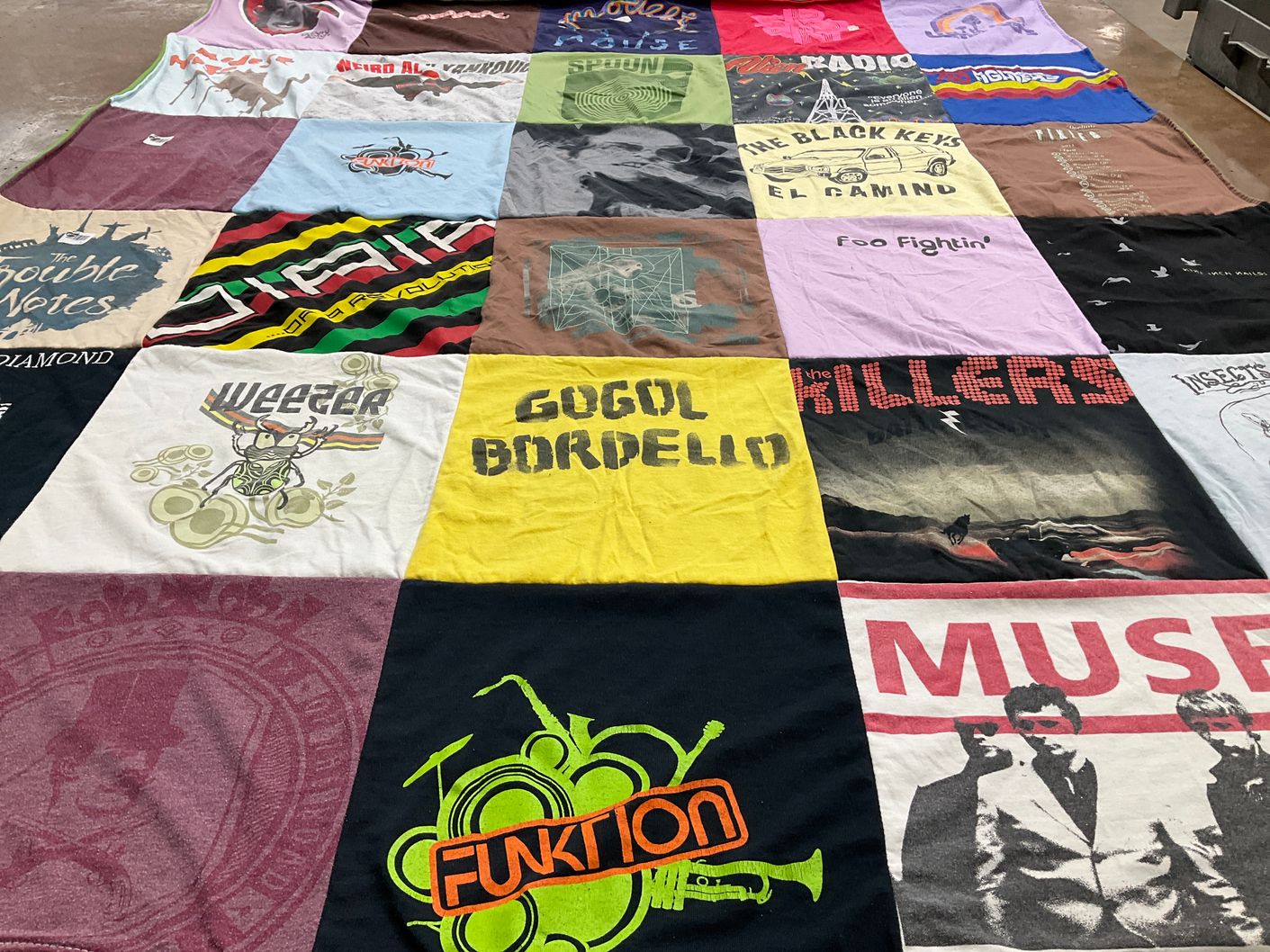 T-shirt quilt with music, bands themes by Holly from MI
