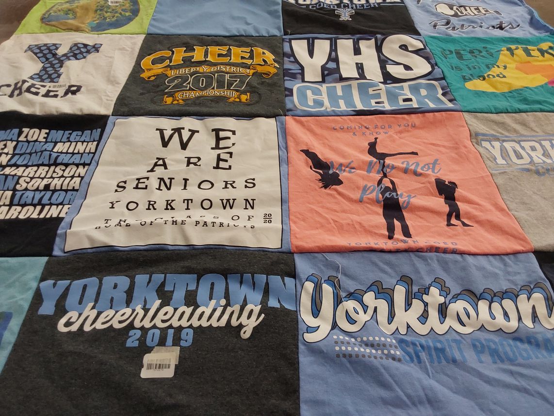 T-shirt quilt featuring yorktown cheerleading by Julie from VA
