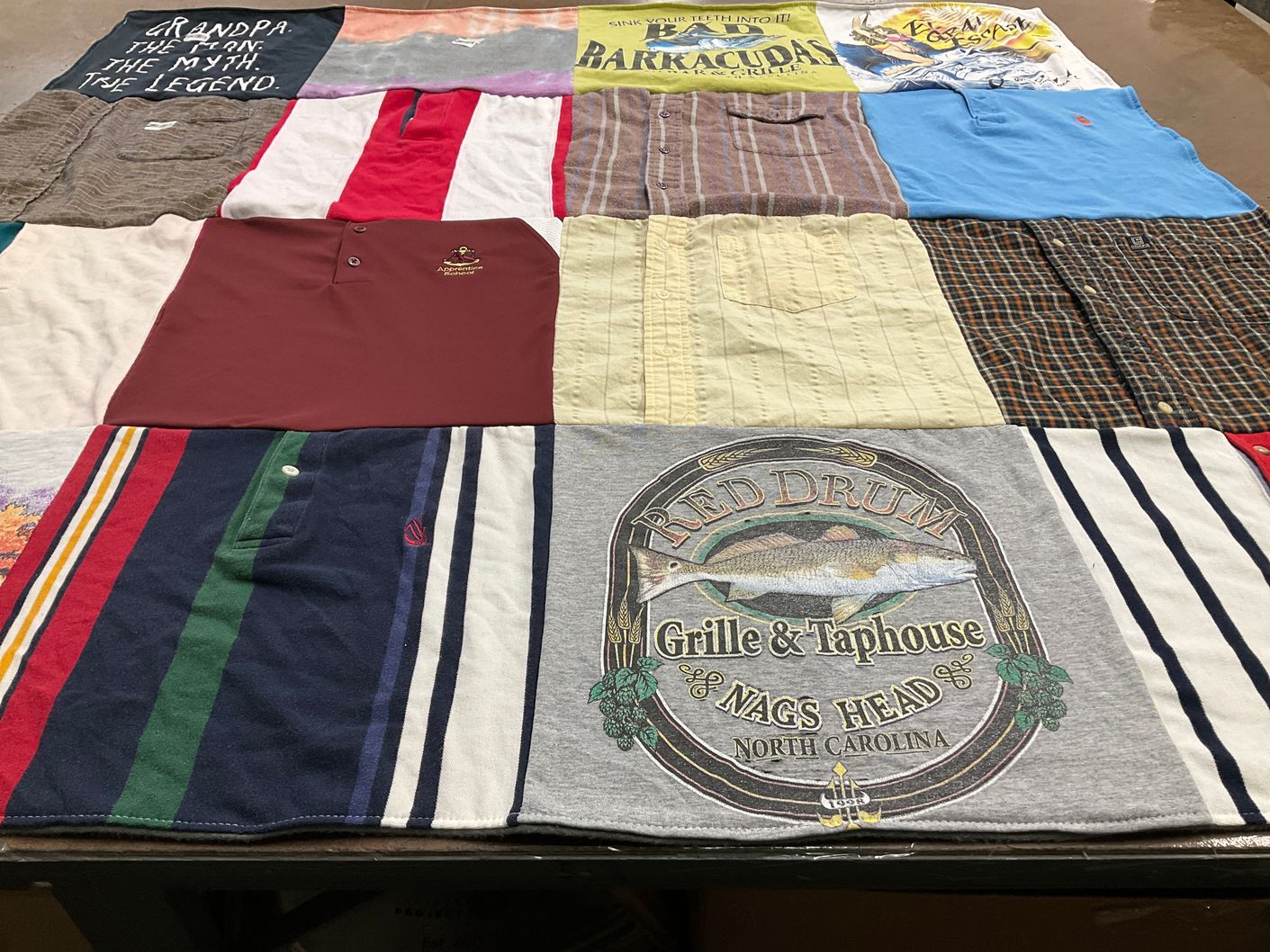 T-shirt quilt with fishing, beach themes by Russell from VA