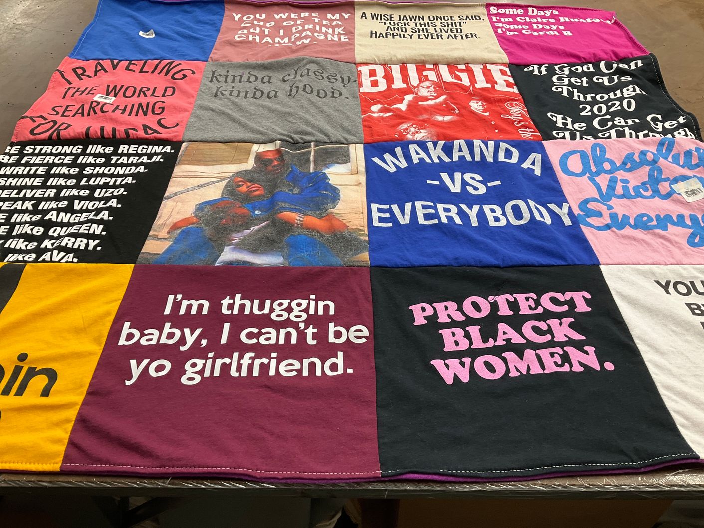 T-shirt quilt with social justice, representation themes by Satara from NC