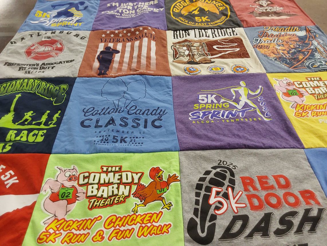 T-shirt quilt with running, fitness themes by Atress from TN