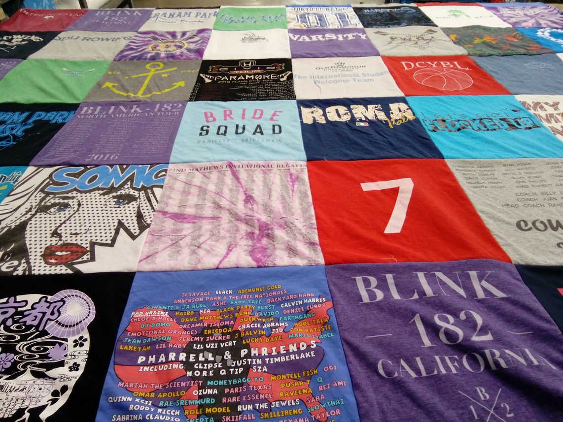 T-shirt quilt with music, sports themes by Danielle from VA