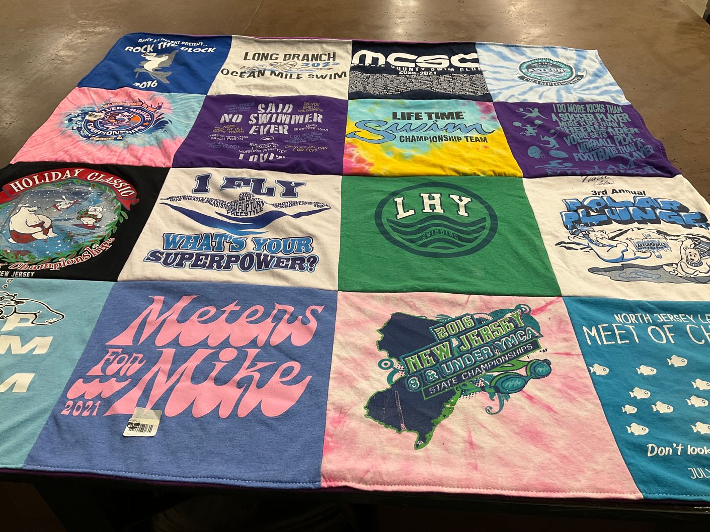 T-shirt quilt featuring lifetimw swimming championship team, long branch ocean mile swim by Deirdre from NJ