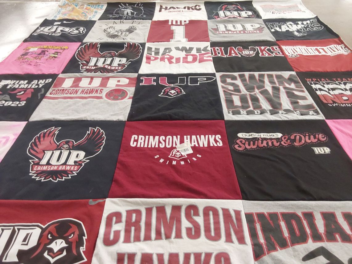 T-shirt quilt featuring crimson hawks by Kyla from PA