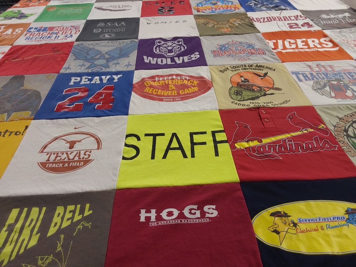 T-shirt quilt featuring hogs, cardinals by Michael from TX
