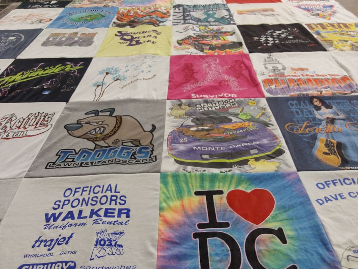 T-shirt quilt with cars, radio themes by Traci from NE