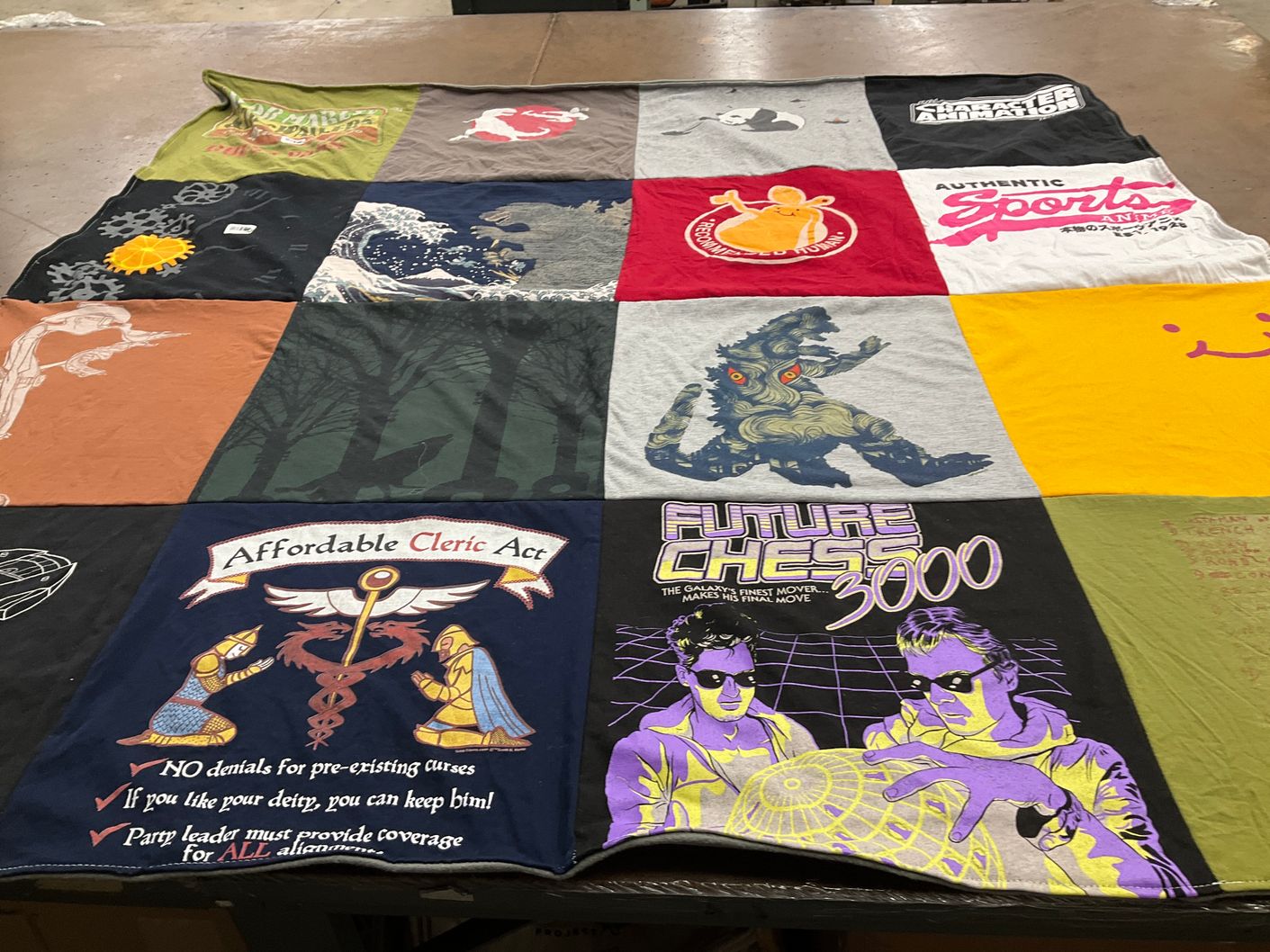 T-shirt quilt with gaming, chess themes by Jonathan from NY