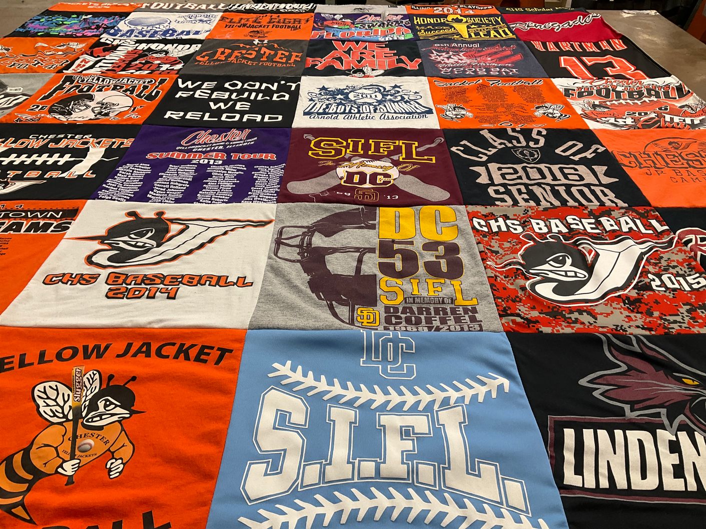 T-shirt quilt featuring chester high school baseball, chester high school football by Julie from IL