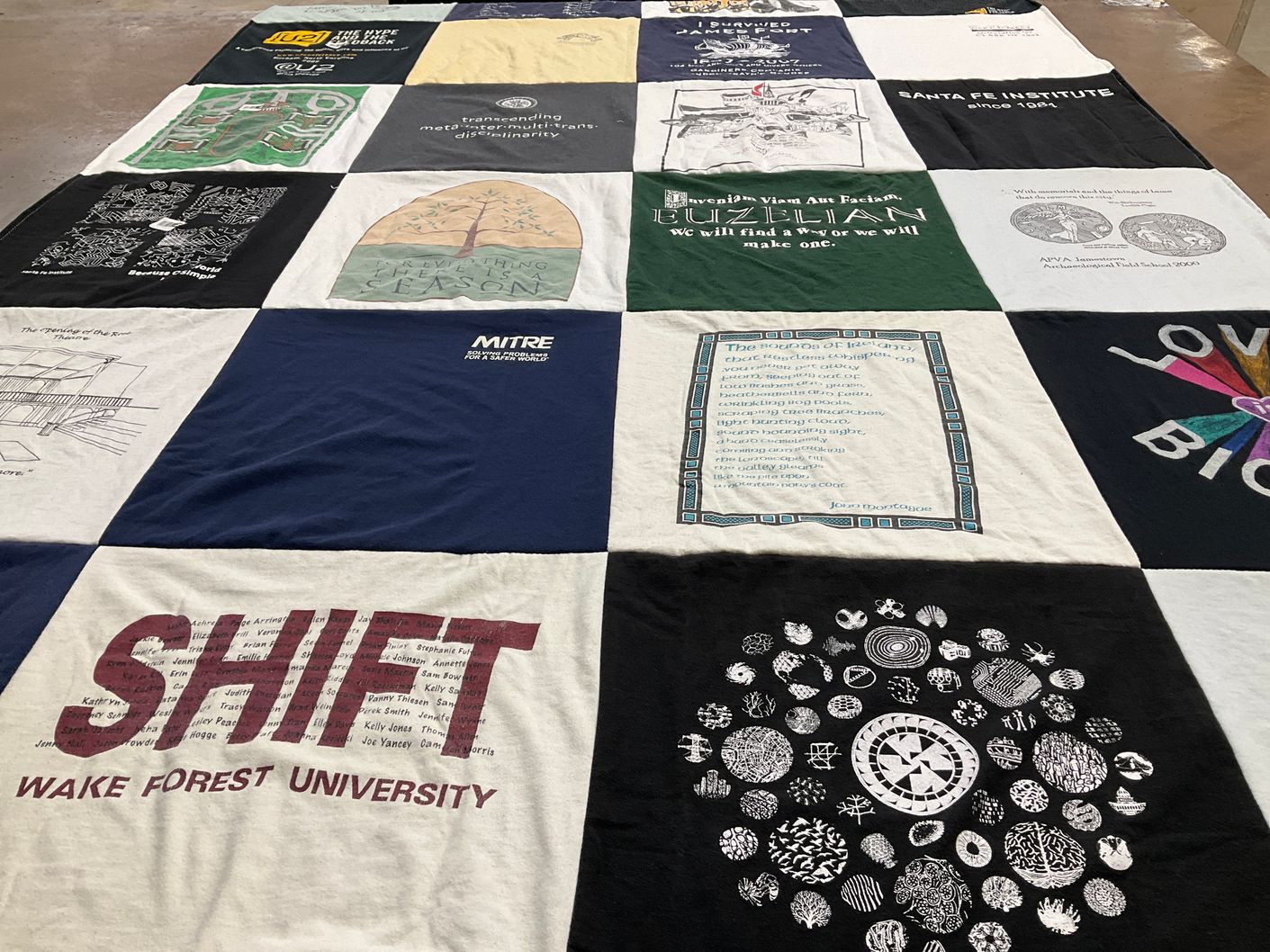 T-shirt quilt from wake forest university, santa fe institute by Ellen from VA