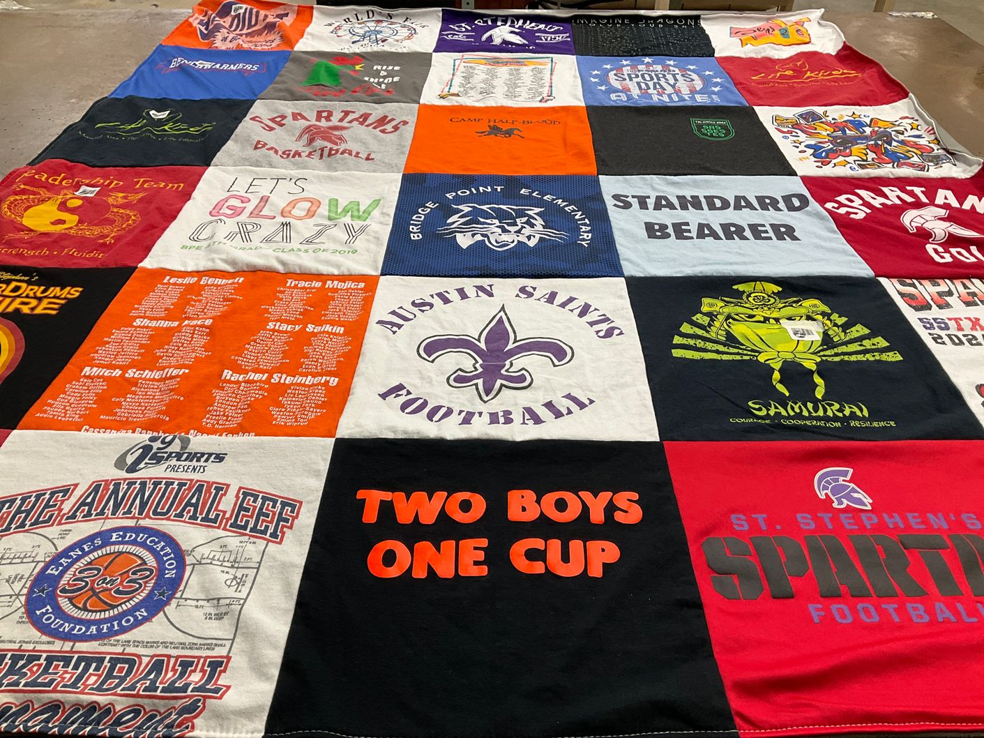 T-shirt quilt featuring austin saints football, st. stephen's spartan football by Tanima from TX