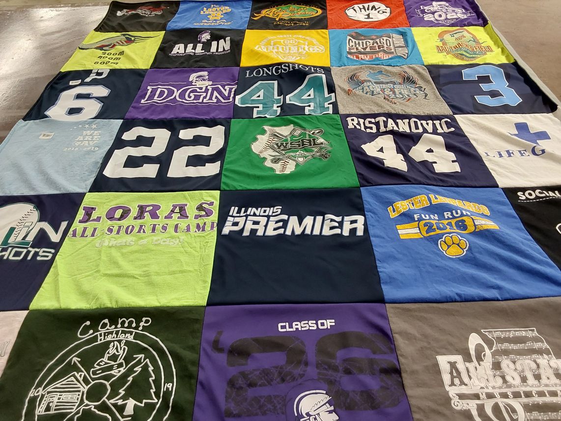 T-shirt quilt featuring longshots by Heather from IL