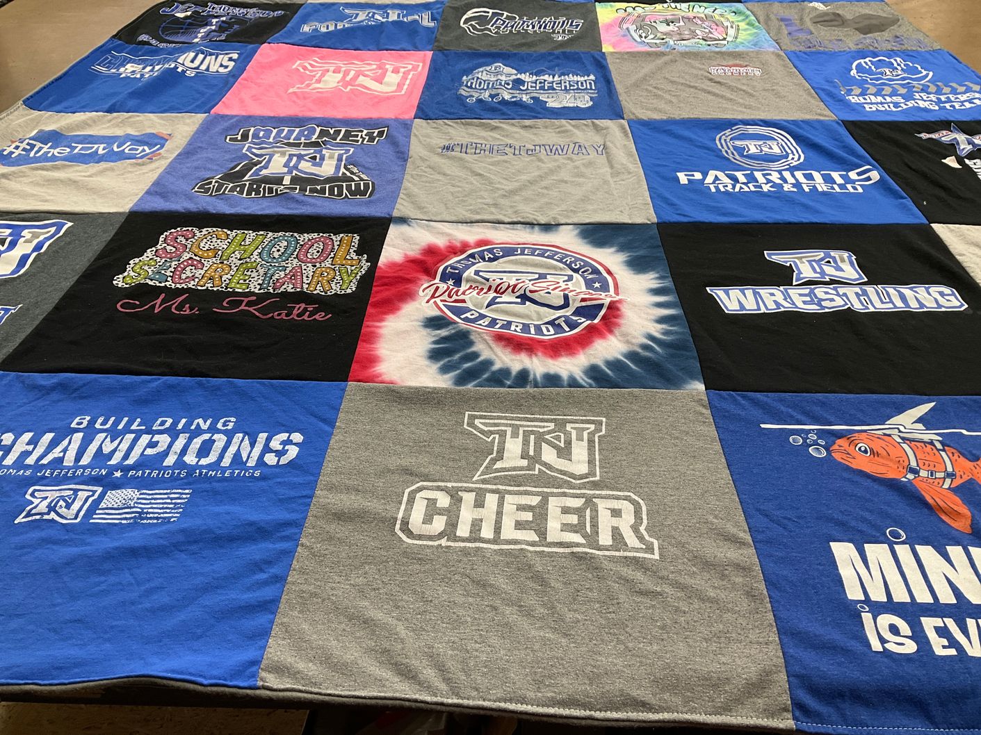 T-shirt quilt featuring thomas jefferson patriots by Katherine from MO