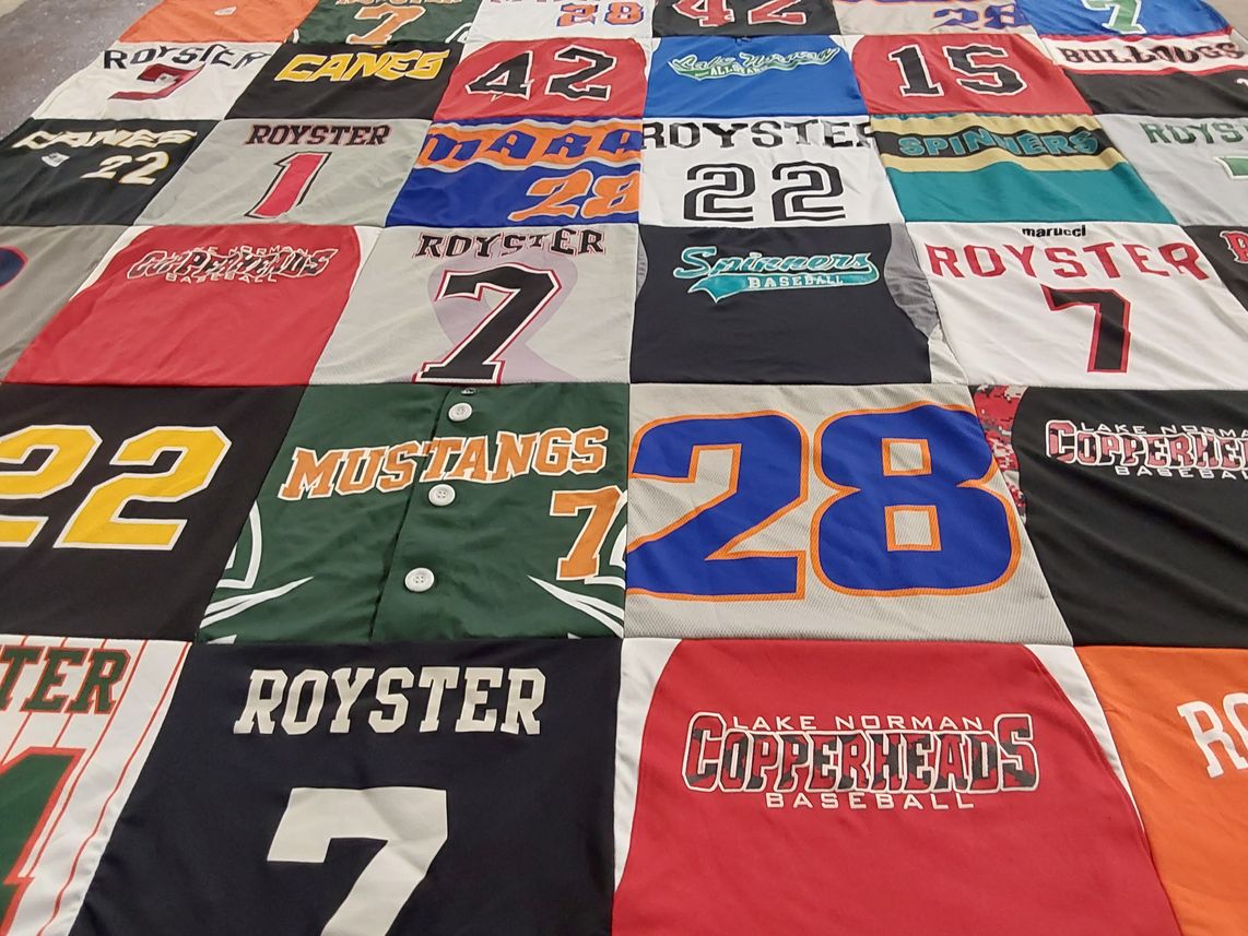 T-shirt quilt with sports, baseball themes by Tracy from NC
