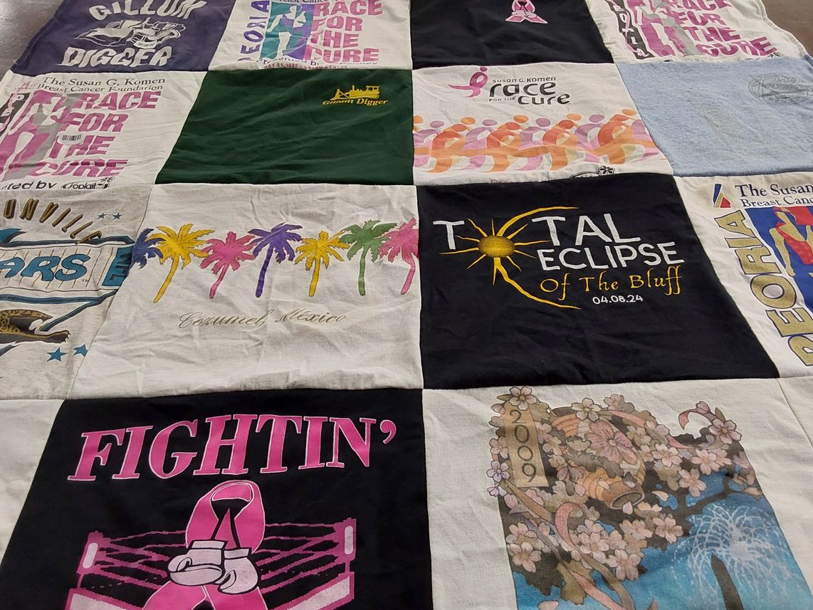 T-shirt quilt with breast cancer awareness, charity events themes by James from MO
