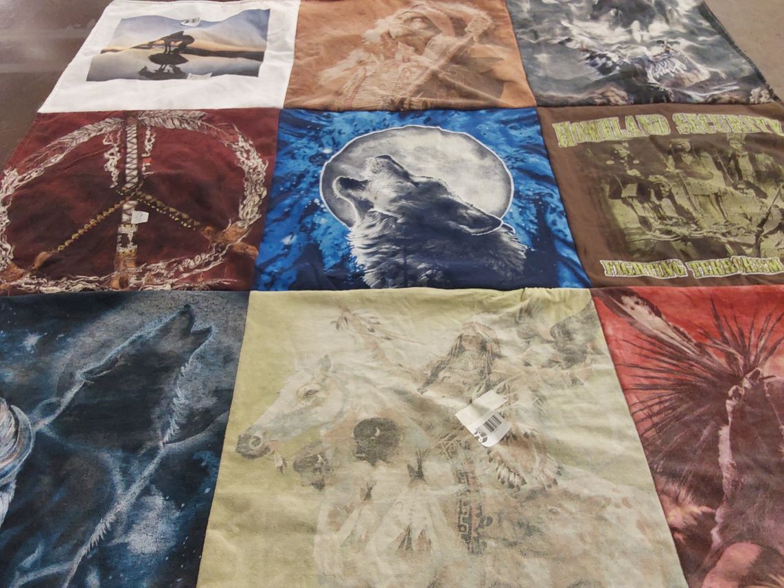 T-shirt quilt with wildlife, native american culture themes by Holly from MO
