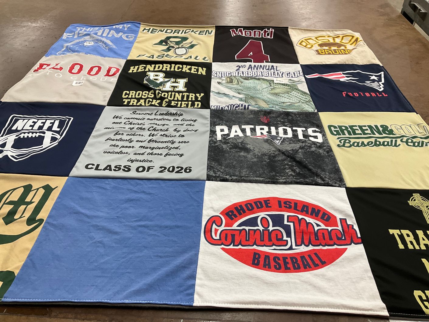 T-shirt quilt featuring new england patriots, rhode island connie mack baseball by Jennifer from RI