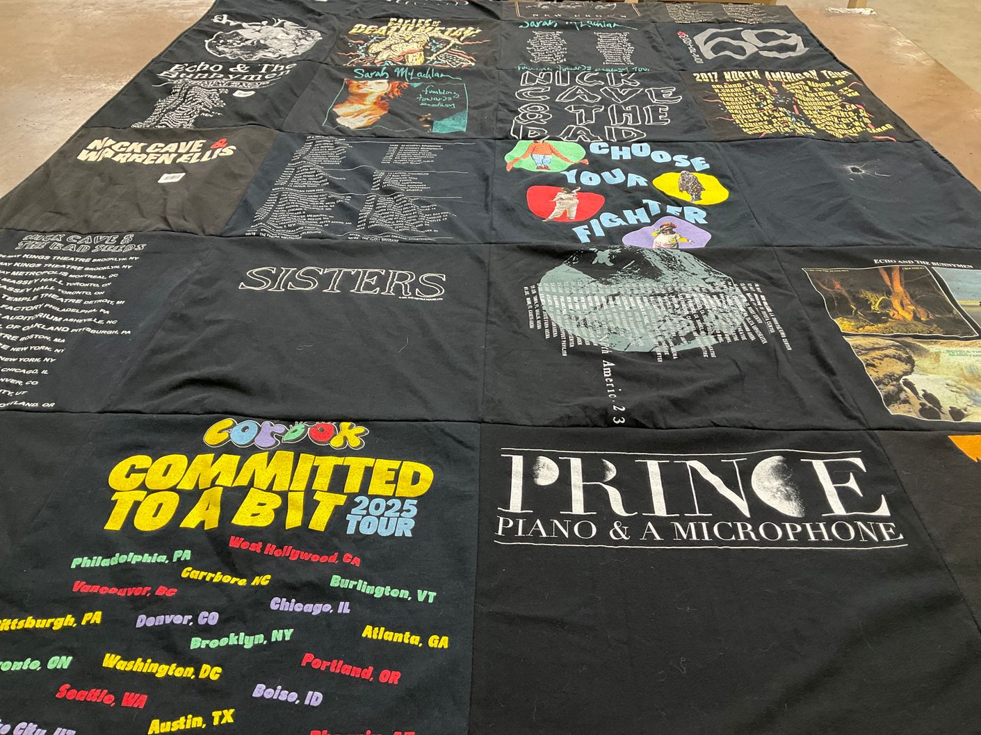 T-shirt quilt with music, concerts themes by Bridget from GA