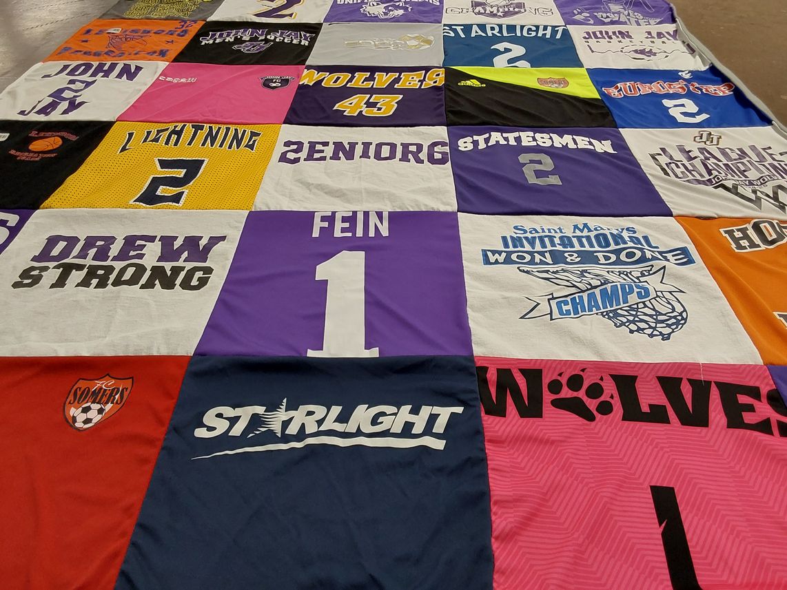 T-shirt quilt featuring wolves, lightning by Iris from NY
